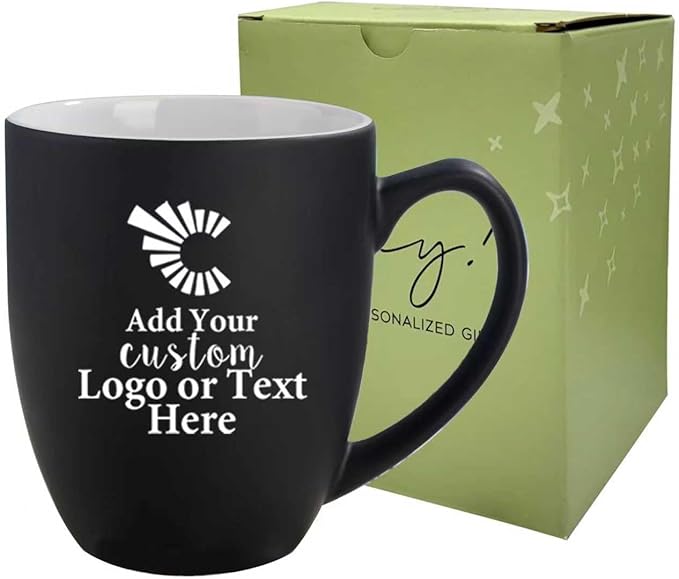 Personalized Coffee Mug Engraved with your Custom Logo - Customized Coffee Mugs, Hot Chocolate Mug, Birthday Gift, Retirement Gift (Engraved Custom Logo, Matte Black)