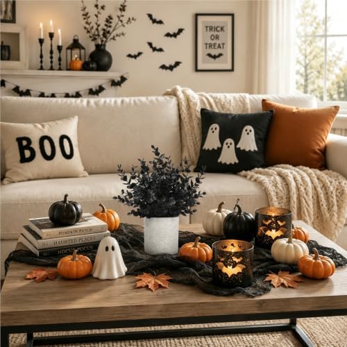 Der Rose 3 Pack Black Eucalyptus Fake Plantsfor Halloween Bathroom Decor