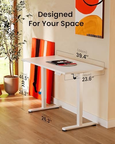 ErGear Height Adjustable Electric Standing Desk, 40 x 24 Inches Sit Stand up Desk, Memory Computer Home Office Desk, White