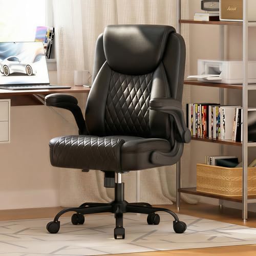 GTPLAYER PU Leather Office Chair, Home Desk Chair with Flip-up Arms, Modern