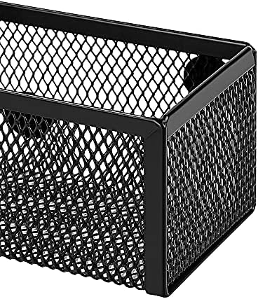 Amazon Basics Magnetic Storage Baskets, Mesh Organizers for Office Supplies and Workspace, 6" x 2.5" x 2.2", Black, 3-Pack