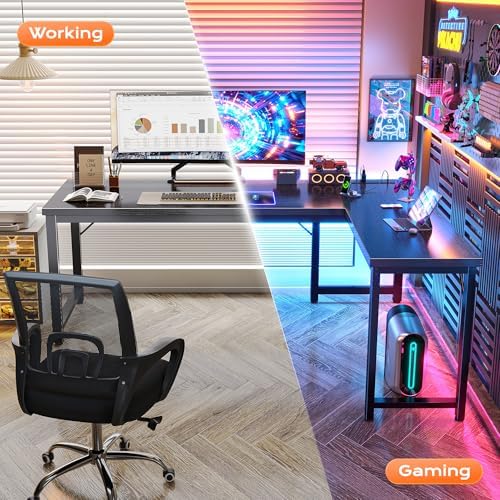 Huuger 63 Inch L Shaped Desk with Power Outlets & 0.95 Inch Thicker Desktop