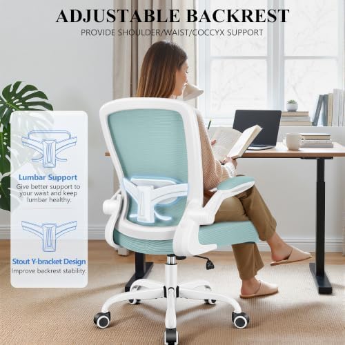 FelixKing Office Chair, Ergonomic Desk Chair Breathable Mesh Chairs Adjustable High Back Lumbar Support Flip-up Armrests, Executive Rolling Swivel Comfy Computer Chairs Home Office Light Blue