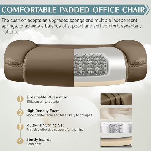 Leather Office Chair, PU Home Computer Desk Chairs with Ergonomic Back Support, 360°Swivel Free，Small Gaming Chair with Wheels and Adjustable Armrests, for Short People Use