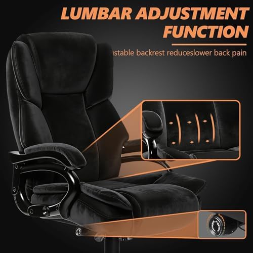 Indulgear 500lbs Fabric Big and Tall Office Chair,500lbs Heavy Duty Office Chair for Heavy People, High Back Executive Computer Chair with Adjustable Lumbar Support, Dual Rubber Wheel