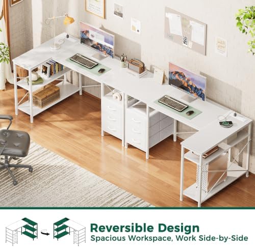 Huuger L Shaped Office Desk with Power Outlets & 3 Drawers