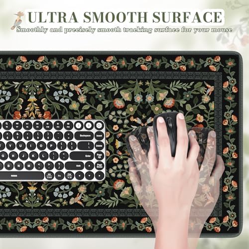 iCasso Floral Desk Mat,Mouse Pad for Office Decor,35.4x15.7in,Black