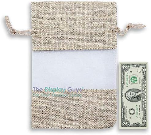 12-Pack X-Large Linen Burlap & Organza Gift Bags w. Drawstrings (7.5x11.5 in, Beige) - Party Favors, Presents, Samples & Treats Mesh Pouch by The Display Guys