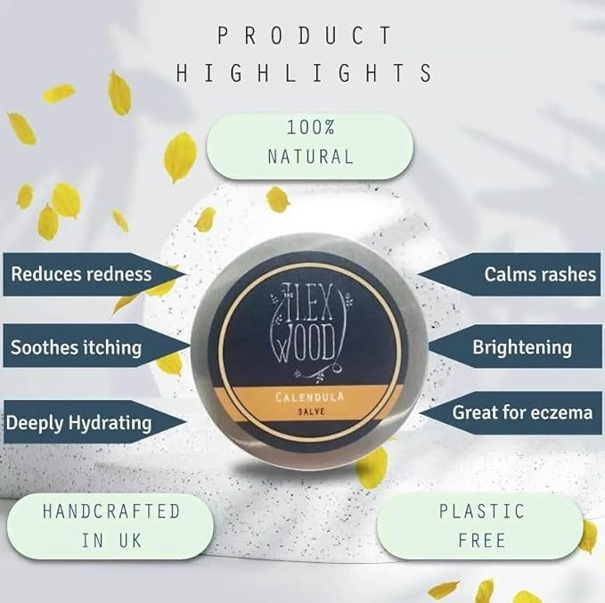 The Ilex Wood - Calendula Salve - all natural balm, soothes rashes, itching, dry skin, eczema, hand cream for women and men, cruelty free, plastic free - 3.38 fl oz (100ml)
