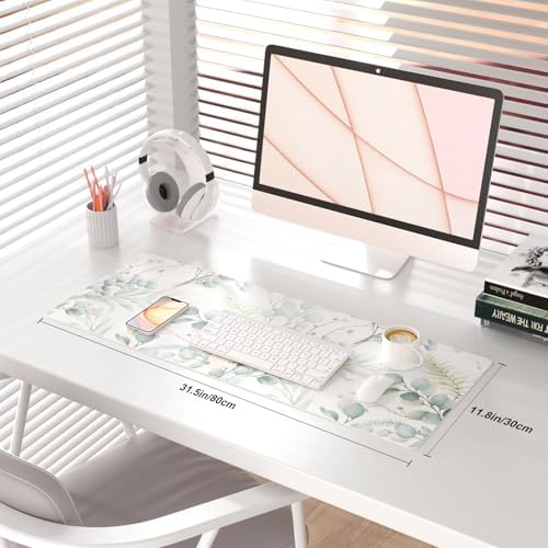 QiyI PU Leather Large Mouse Pad, Office Desk Mat, 31.5" x 11.8", Eucalyptus