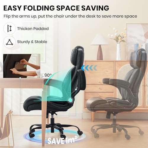 500lbs Big and Tall Office Chair Adjustable Lumbar Support for Back Pain, Extra Wide Seat Executive Office Chair Thick Armrest Pad, Heavy Duty Base&Upgraded Wheels, Ergonomic Desk Chair