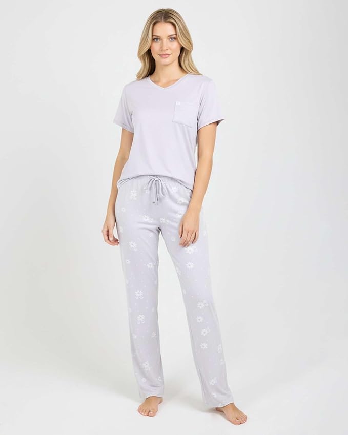 Real Essentials 2 Pack: Women's Comfy Pajama Sets - Short & Long Sleeve Ladies Loungewear Sleepwear PJs (Available In Plus)