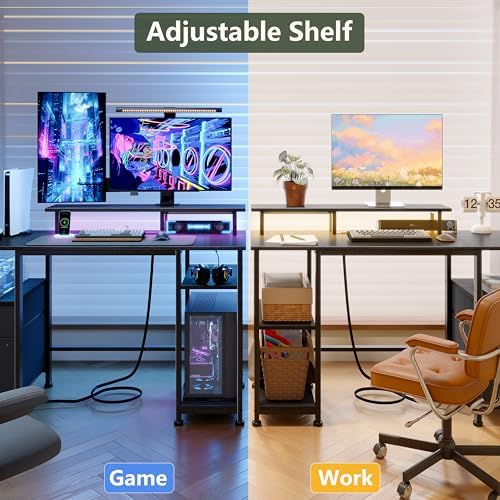Furologee 61" Gaming Desk with Outlets & LED, Large Computer Desk, Black