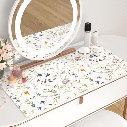 QiyI PU Leather Large Mouse Pad, 31.5" x 15.7", Watercolor Flowers