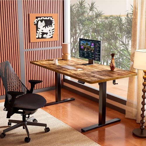 ErGear Height Adjustable Electric Standing Desk, 44 x 24 Inches Sit Stand up Desk, Memory Computer Home Office Desk, Vintage Brown