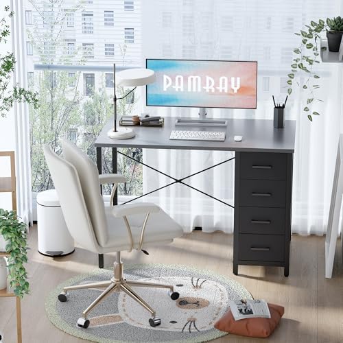 Pamray 32 Inch Computer Desk with 4 Drawers Small Office Desk for Home Bedroom Study Writing Simple Modern Computer Table Grey