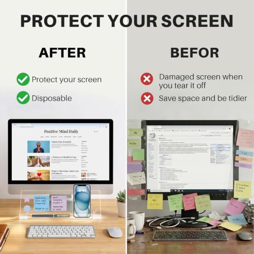 Monitor Memo Board Holder 14"x5", Computer Sticky Note Holder with Phone Stand, Space-Saving Office Organization, Movable & Reusable Screen Saver for Office & Home Desktop Decor