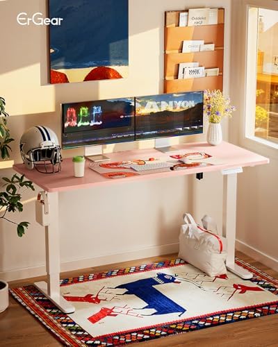 ErGear Height Adjustable Electric Standing Desk, 55 x 28 Inches Sit Stand up Desk, Memory Computer Home Office Desk, Pink