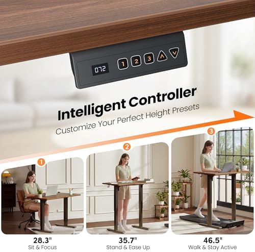 CubiCubi Electric Standing Desk 55 x 24 Inch, Height Adjustable Sit Stand Desk with Memory Presets, Splice Desktop Computer Desk for Home Office, Black Frame/Dark Walnut Top