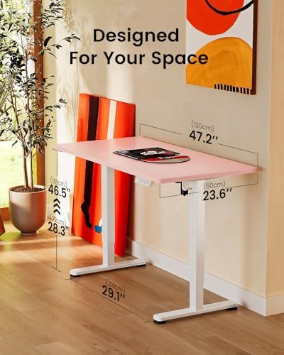 ErGear Height Adjustable Electric Standing Desk, 48 x 24 Inches Sit Stand up Desk, Memory Computer Home Office Desk, Pink