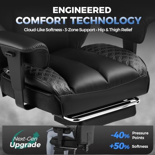 GTPLAYER Big and Tall Gaming Chair 400lbs Heavy Duty Office Chair with Footrest, High Back Pocket Spring Lumbar Support, Ergonomic Wide Comfy Seated Cushion for Lower Back Pain Relief, Carbon-Black