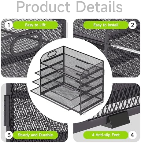 Cawukege 2 Pack 5 Tier Paper Organizer, Letter Tray with Handle, Mesh Desk Organizer, Metal File Organizer, Office Desk Accessories for Home, Office, Classroom, School -Grey
