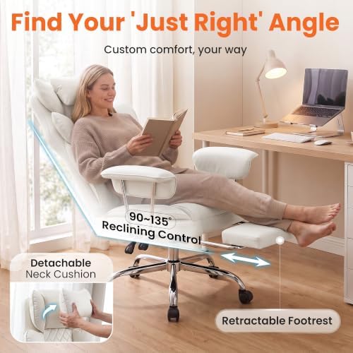 NEO CHAIR Big & Tall Leather Office Chair, High Back, Lumbar Support, White