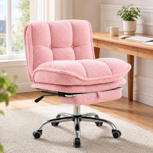 Criss Cross Office Chair, Cross Legged Armless Chair with Footrest