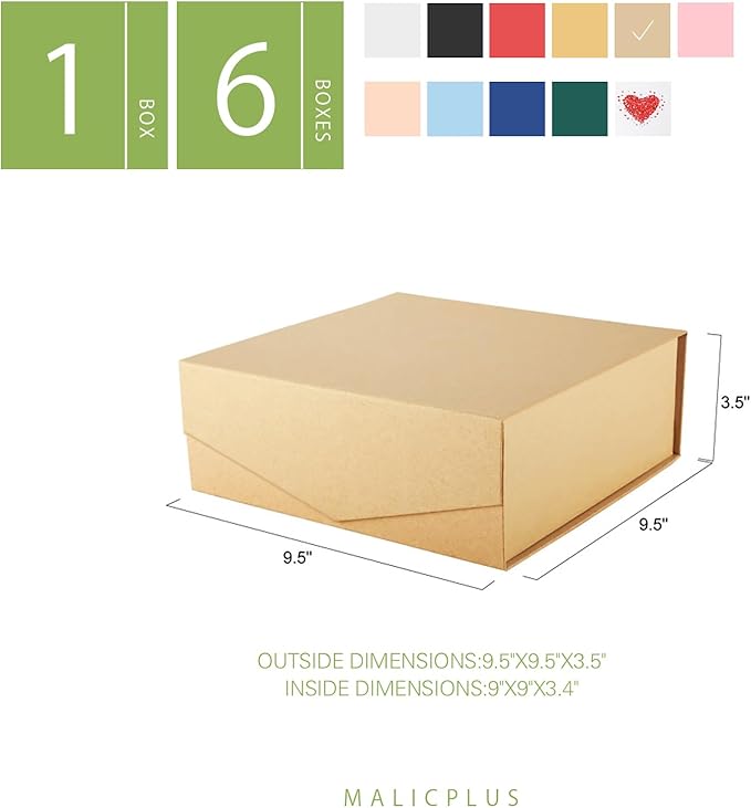 Gift Box with Lid 9x9x3.4 Inches, Kraft Groomsman Proposal Box with Magnetic Closure for All Occasion (Matte Kraft)