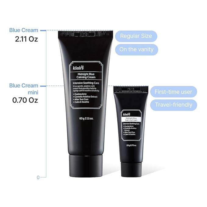 DearKlairs] 0.7 ounce Midnight Blue Calming Cream, Soothing, Redness Relief Moisturizer, Hydrating, Fast Absorbing, Light Texture for Easy Use, Sensitive Skin Friendly (0.7 Ounce (Pack of 1))