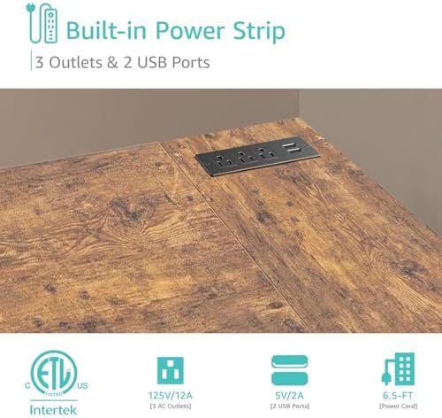Lufeiya L Shaped Computer Desk with Drawers & Storage Shelves, 55 Inch Corner Desk with Power Outlet for Home Office Bedroom, L-Shaped Teen PC Gaming Desks with Fabric Drawer, Rustic Brown