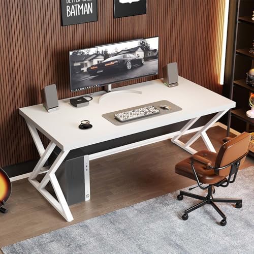 LVB 55 Inch White Modern Computer Office Desk Metal & Wood Writing Desks