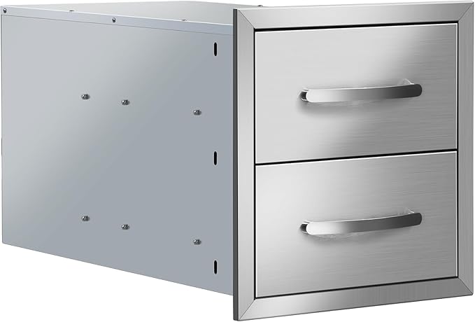 Outdoor Kitchen Drawers Stainless Steel 14W X 14.3H X 23D Inch, Flush Mount Double BBQ Island Drawers with Handle for Outdoor Kitchens, Patio or Grill Station