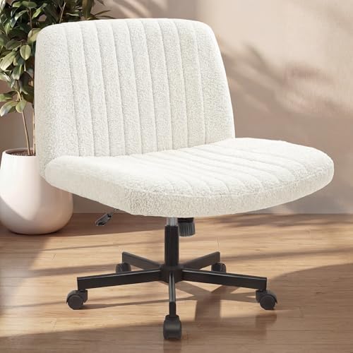 NEO CHAIR Criss Cross Chair with Wheels, Wide Comfy Desk Seat, Teddy White