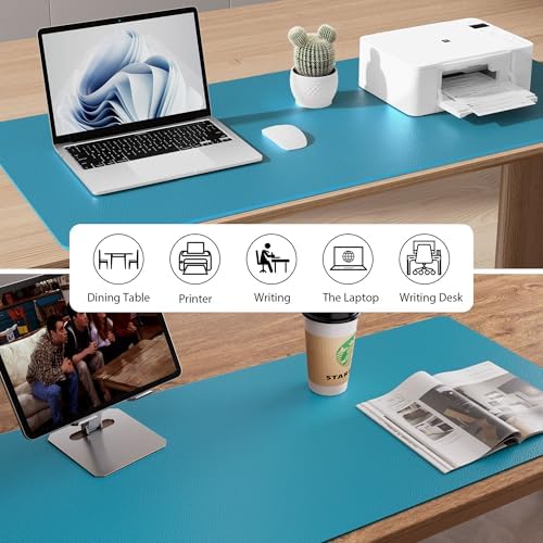 Aothia Faux Leather Desk Mat - Non-Slip PU Leather Desk Blotter, Waterproof Writing Surface, Large Desk Pad for Office & Home (Turquoise, 55" x 24")