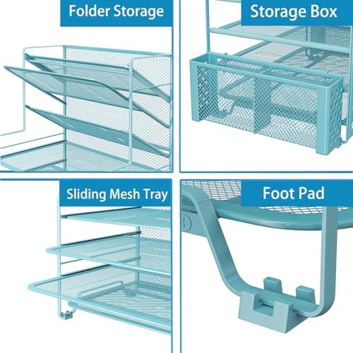 Simple Trending 7 Tier Desk File Organizer, Letter Tray Paper Organizer with Pen Holder and Metal Hanging Basket, Blue