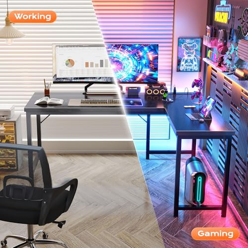 Huuger 55 Inch L Shaped Desk with Power Outlets & 0.95 Inch Thicker Desktop