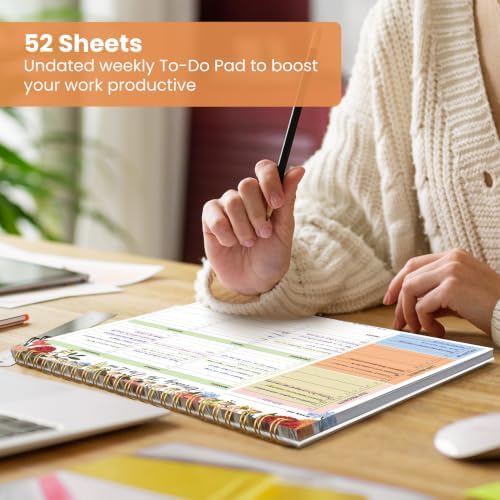 Weekly To Do List Notepad with 52 Undated Sheets（8.5"×11"）- Undated Weekly Planner Notepad for Office Desk Accessories and Supplies - Floral Daylight