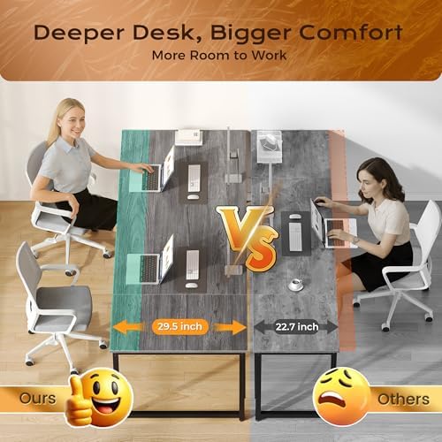 PRAISUN 63 X 29.5 Inch Computer Desk with Deeper Desktop, Gaming Office Writing Work Desk for Home Office, Study, Bedroom, Work from Home, Metal Frame, Grey