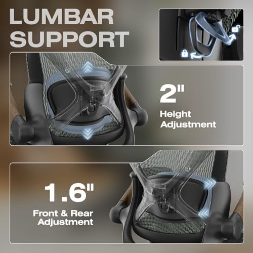ELABEST X100 Ergonomic Mesh Office Chair with Footrest, Big and Tall Home Desk Chair with 5D Flip-Up Arms, Adjustable 3D Lumbar Support, Gaming & Executive Computer Chair (Forest Ranger)