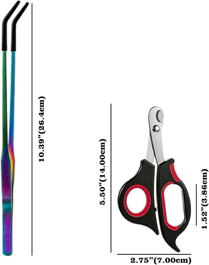 2-Pack Professional Reptile Nail Clippers&Stainless Steel Reptile Feeding Tongs Suitable for Small Animals Such as Cats, Birds, Hamsters, Rabbits, Hedgehogs, Ferrets, Chinchillas, Guinea Pigs，Etc