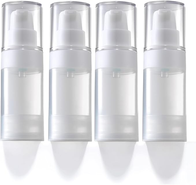 Airless Pump Bottles mini Travel Size Toiletry containers refillable Cosmetic containers Lotion Bottle with Pump TSA Approved(0.7oz/20ml 4 Pack)