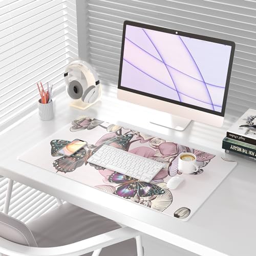 QiyI PU Leather Large Mouse Pad, Office Decor, 31.5" x 15.7", Butterflies