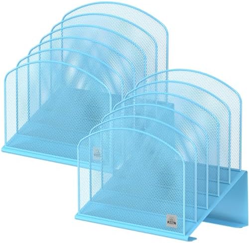 Delifox Inclined Desk File Organizer,Vertical File Folder Holder Stand Metal Rack File Sorter for Office Classroom Desktop Organization (2, Blue, 5)