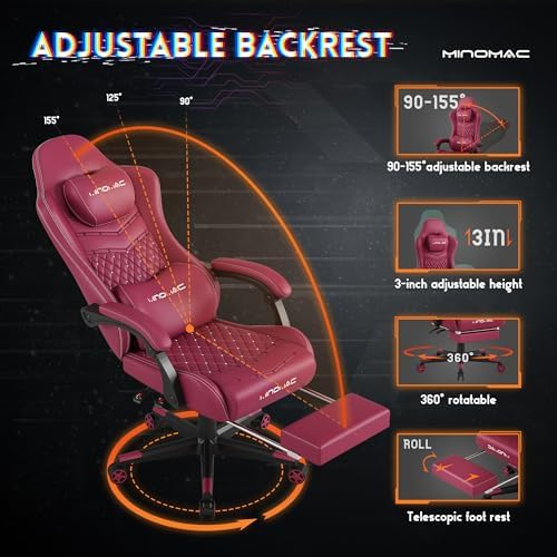 Gaming Chair,Big and Tall Gaming Chair 400lbs Office Chair with Footrest, 90-155° Recline & Removable Headrest Lumbar Support[Spring + 4D Sponge] (RED)
