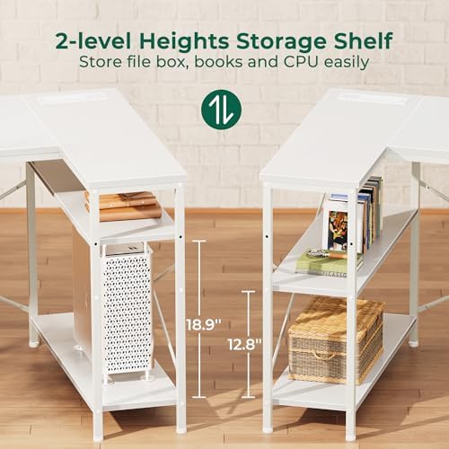 Huuger L Shaped Office Desk with Power Outlets & 3 Drawers