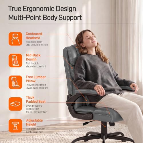 Office Chair, Executive Mid-Back Computer Desk Chair with Flip-up Armrests