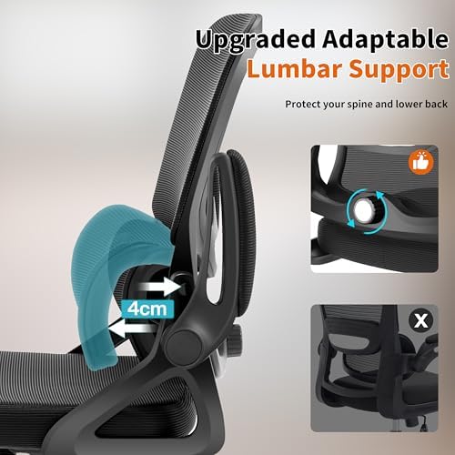Ergonomic Office Chair,Mesh Office Chair with Lumbar Support,Mid Back Desk Chair with Flip-up Arms,400 lbs Comfy Computer Chair for Home Office