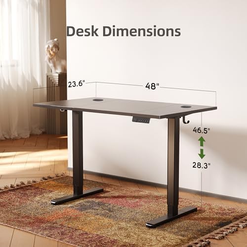 Claiks Electric Height Adjustable Standing Desk, 48x24 Inch, Deep Black