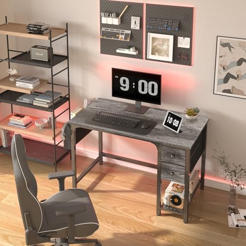 Lufeiya Computer Desk with Fabric Drawers, 40 Inch Gaming Desk for Small Space Home Office, Modern Simple Study Writing Table PC Desks for Bedroom, Gray